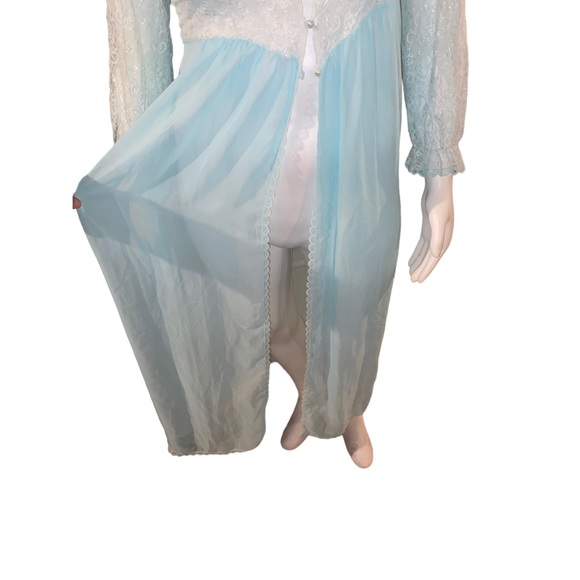 Vintage Sleepwear Sugar Plum Large Light Blue Gown Chemise Lace Fly Away Front - Picture 10 of 16